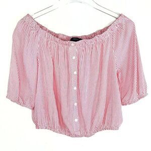 Forever 21》Candy Stripe Off The Shoulder Crop Top